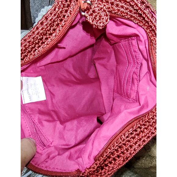 Liz Claiborne - Red & Pink Multi-Color Stripe Crochet Shoulder Bag, Boho Purse - Picture 7 of 11